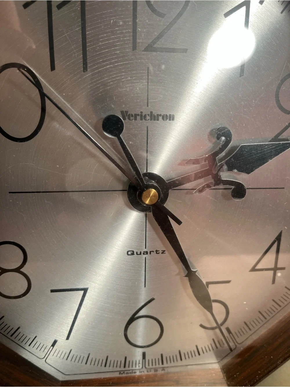 Vintage Mcm Octagonal 80s Wall Clock Verichron Quartz  Wood Finish Works!
